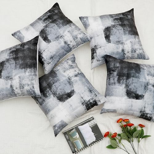 RD TREND® Velvet Satin Cushion Covers 24 Inch x 24 Inch |Art Decorative Throw Pillows for Sofa, Couch, Living Room, Home Décor Cushion Cover Set of 5 (White Black) - Image 5