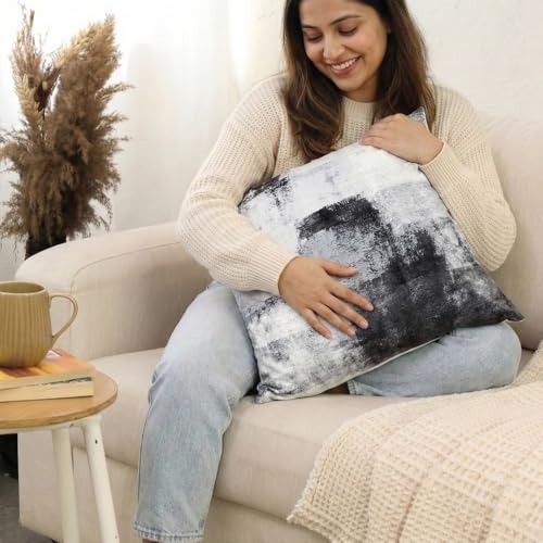 RD TREND® Velvet Satin Cushion Covers 24 Inch x 24 Inch |Art Decorative Throw Pillows for Sofa, Couch, Living Room, Home Décor Cushion Cover Set of 5 (White Black) - Image 4