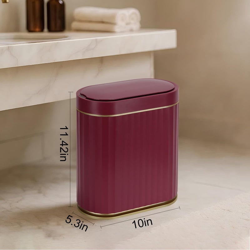 ELPHECO Bathroom Motion Sensor Trash can 2 Gallon Automatic Garbage Can, Slim Plastic Smart Trash Can with Lid, Commercial Intelligent Trash Bin for Bedroom, Bathroom, Office, Burgundy - Image 2