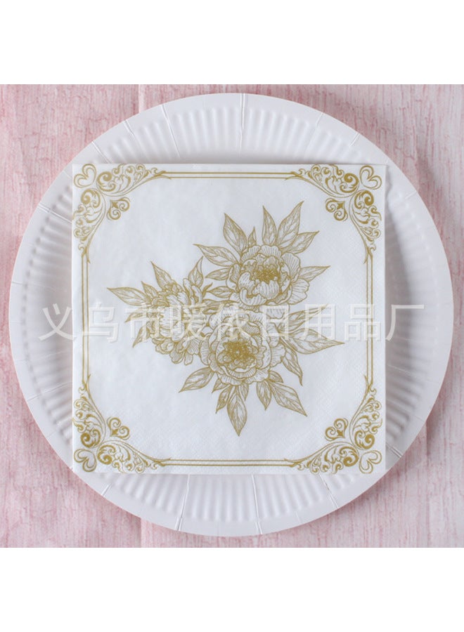Printed Square Paper Party Decoration Vintage Napkin Household Napkin Western Restaurant Holiday Tableware Paper Towel-Color:Monochrome Printing-Specifications:Gold 5-20 Sheets - Image 1