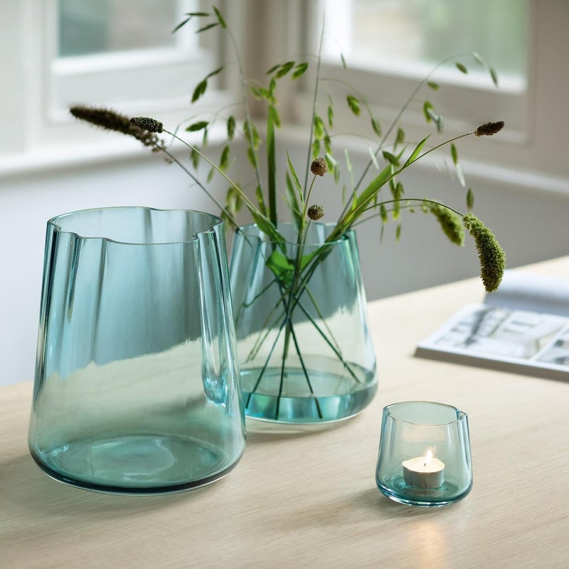 LSA Lagoon Tealight Holder Vase Sea Green Glass Decor H18.5cm | Handmade in Poland - Image 5