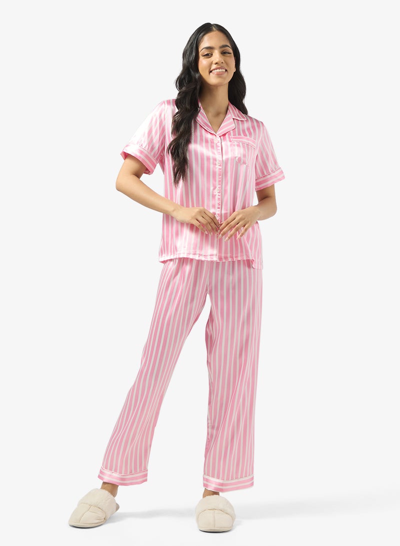 Ginger Satin Stripe Button Up Pyjama Set - Image 5