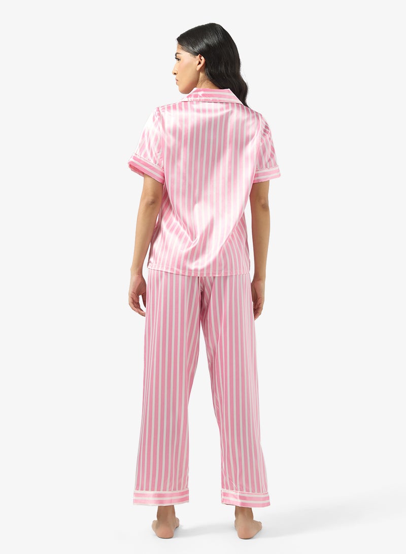 Ginger Satin Stripe Button Up Pyjama Set - Image 2