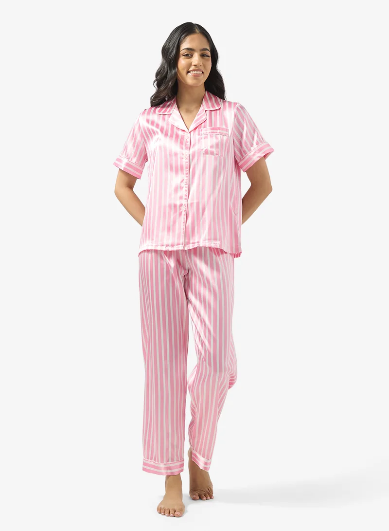 Ginger Satin Stripe Button Up Pyjama Set