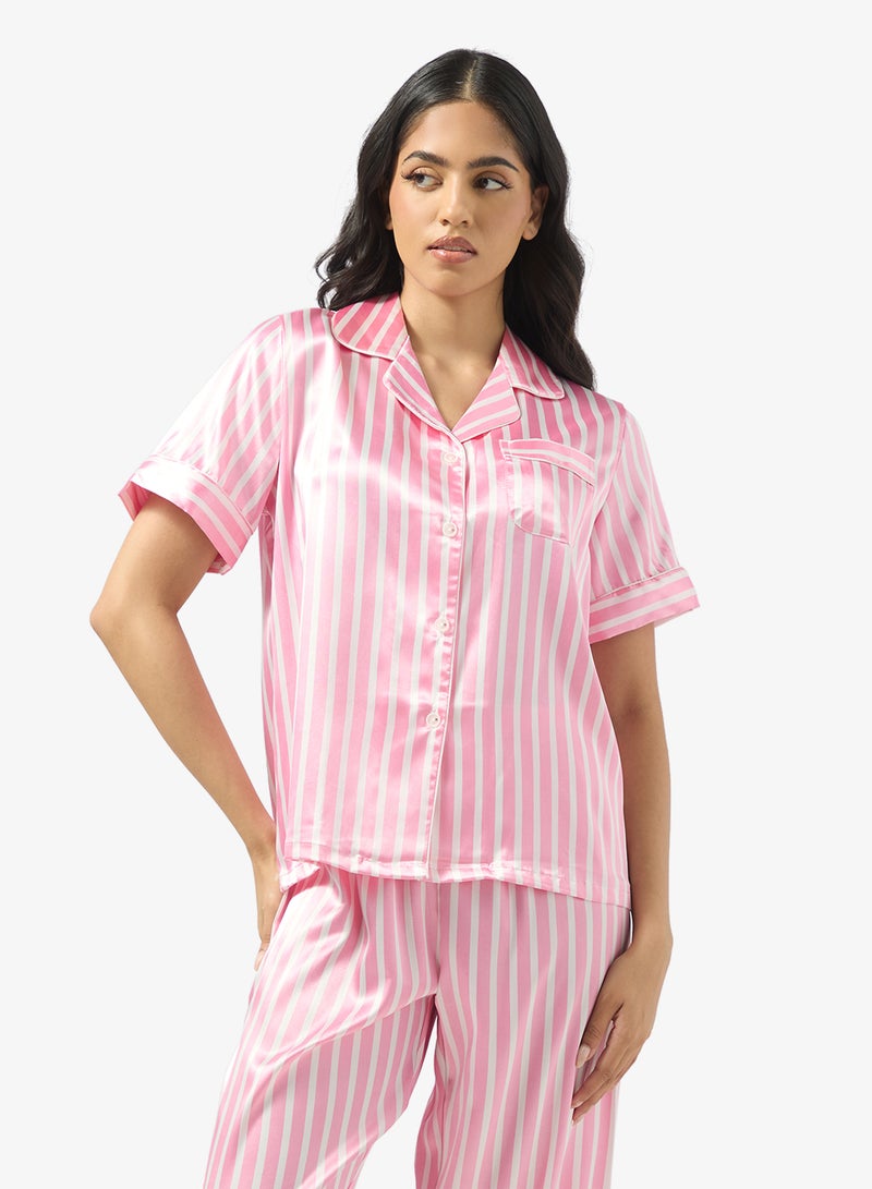 Ginger Satin Stripe Button Up Pyjama Set - Image 3