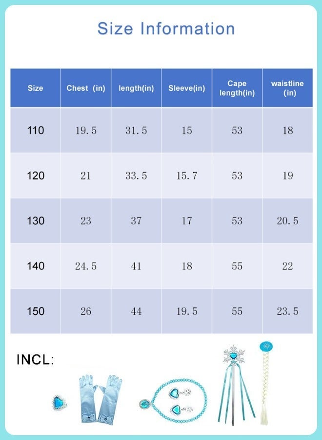 Princess Dress Set, Gorgeous Elsa Costume with 7 PCS Accessories, Luxury Princess Costume with Cape, Frozen Party Dress up, Elegant Princess Dress Up Costume for Girls, Performance Dress for Fancy Dress Parties, Birthdays, Prom Outfits and Cosplay Activities - Image 2