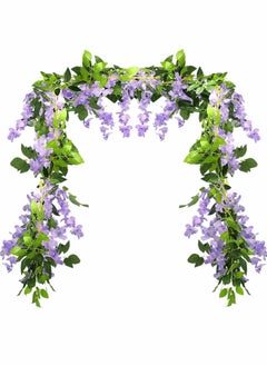 Excefore Artificial Wisteria Vine Garland, Decorative Artificial Flora Plants, Fake Flowers Hanging Garland Arts For Ceremony Party Home Wedding Wall Panel Decoration5 x 6FT  (Lilac)  5 PCS  - Image 1