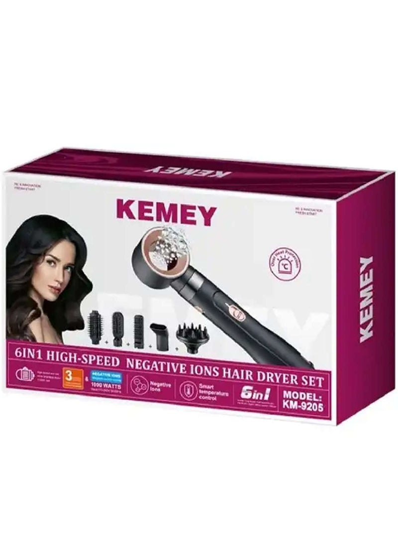 Kemey KM-9205 6-in-1 Hair Dryer with Negative Ion Technology – Professional Styling Tool with Multiple Attachments - Image 1