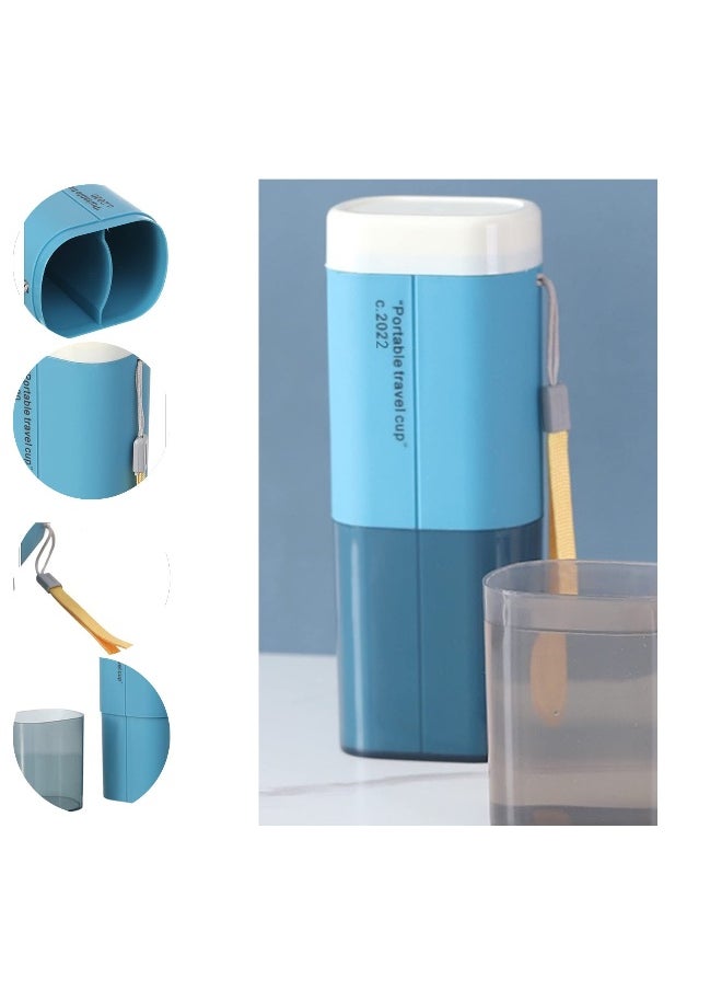 Portable Travel Toothbrushes Case Toothpaste Storage Box Cup, Multifunction Toothbrushes Toothpaste Set with Cup, Toothbrush Case for Traveling, Camping, School, Business and Daily Uses (Blue)