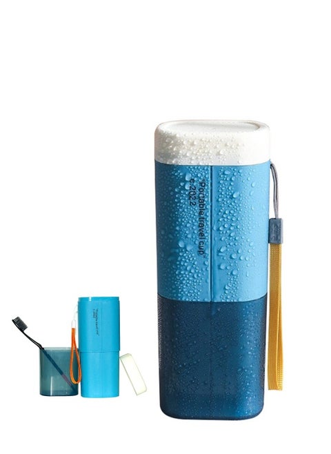 Portable Travel Toothbrushes Case Toothpaste Storage Box Cup, Multifunction Toothbrushes Toothpaste Set with Cup, Toothbrush Case for Traveling, Camping, School, Business and Daily Uses (Blue)