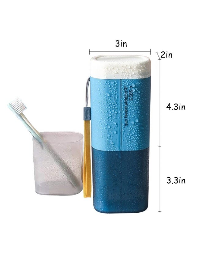 Portable Travel Toothbrushes Case Toothpaste Storage Box Cup, Multifunction Toothbrushes Toothpaste Set with Cup, Toothbrush Case for Traveling, Camping, School, Business and Daily Uses (Blue)