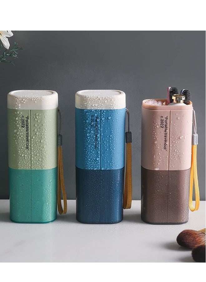 Portable Travel Toothbrushes Case Toothpaste Storage Box Cup, Multifunction Toothbrushes Toothpaste Set with Cup, Toothbrush Case for Traveling, Camping, School, Business and Daily Uses (Blue)