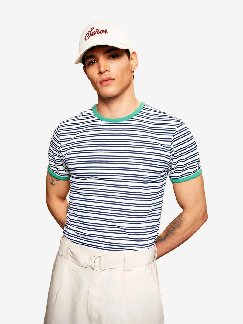 جيستو GIESTO Slim Fit Striped Crew Neck T-Shirt