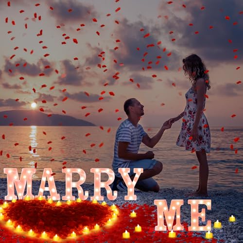 Hortsun Marry Me Light up Letters Proposal Decorations Will You Marry Me Sign Rose Petals 24 LED Candles Romantic Night Light for Proposal Engagement Wedding Anniversary Valentine's Day(Pink) - Image 3