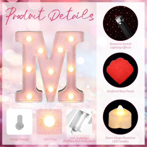 Hortsun Marry Me Light up Letters Proposal Decorations Will You Marry Me Sign Rose Petals 24 LED Candles Romantic Night Light for Proposal Engagement Wedding Anniversary Valentine's Day(Pink) - Image 5