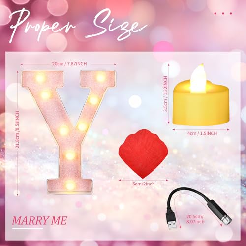 Hortsun Marry Me Light up Letters Proposal Decorations Will You Marry Me Sign Rose Petals 24 LED Candles Romantic Night Light for Proposal Engagement Wedding Anniversary Valentine's Day(Pink) - Image 4