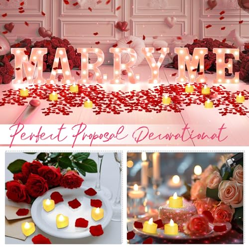 Hortsun Marry Me Light up Letters Proposal Decorations Will You Marry Me Sign Rose Petals 24 LED Candles Romantic Night Light for Proposal Engagement Wedding Anniversary Valentine's Day(Pink) - Image 2