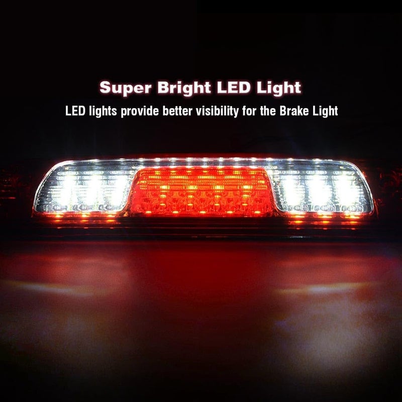 CHEDA Third 3D Brake Lights, Compatible with 2014-2018 Chevy Silverado GMC Sierra, Chrome Red Lens Clear Housing LED Bar Tail Cargo Lamp(Red/Clear lens Clear Bottoms) - Image 4