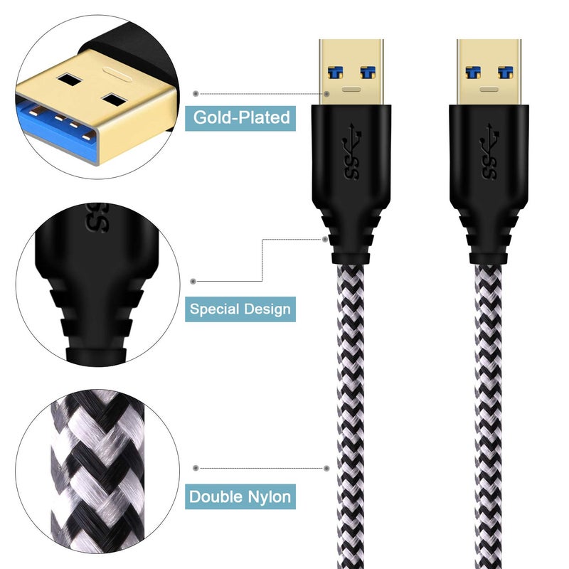 Fasgear USB to USB Cable 1.6ft – Nylon Braided USB 3.0 A to A Cable Male to Male Cord 5Gbps for Hard Drive Enclosures, Modems, Cameras (1.6ft, White) - Image 2