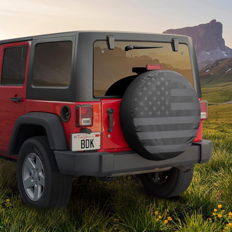 BDK Black & Gray American Flag Spare Tire Cover for 16, 17 Inch Wheels Fits Jeep Wrangler SUVs Campers RV Accessories All Weather Premium Wheel Cover - Image 3