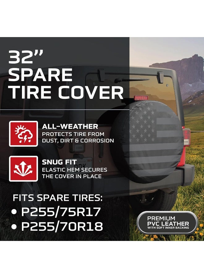 BDK Black & Gray American Flag Spare Tire Cover for 16, 17 Inch Wheels Fits Jeep Wrangler SUVs Campers RV Accessories All Weather Premium Wheel Cover - Image 2
