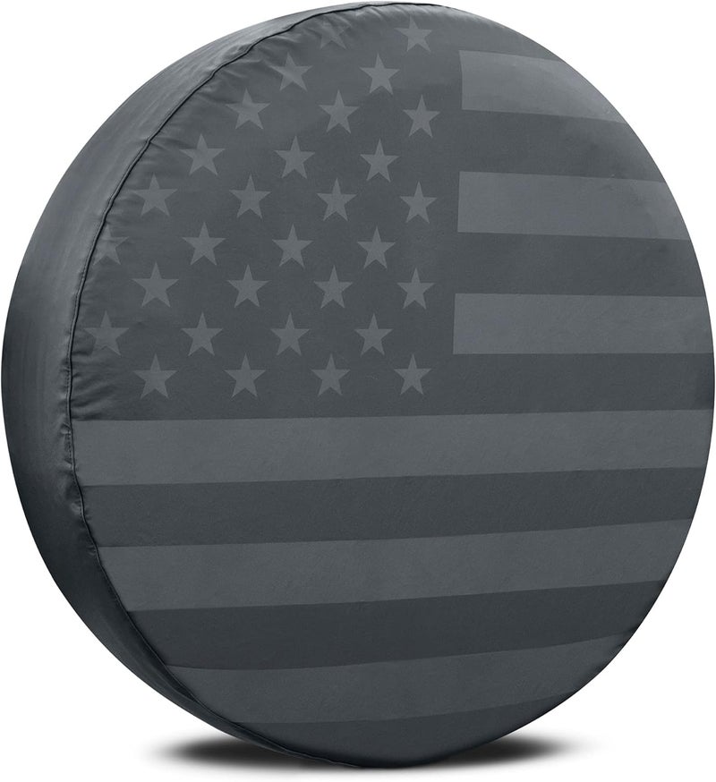 BDK Black & Gray American Flag Spare Tire Cover for 16, 17 Inch Wheels Fits Jeep Wrangler SUVs Campers RV Accessories All Weather Premium Wheel Cover - Image 1