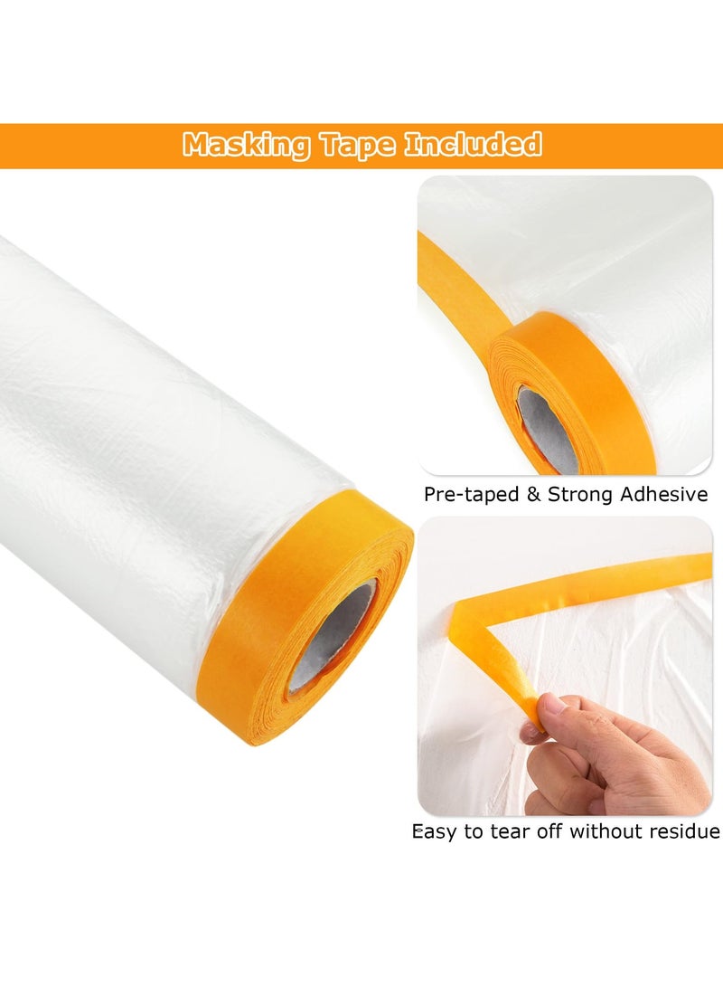 Zikra 3 Rolls Plastic Dust Sheets for Decorating, 4m x 20m Waterproof Masking Film Rolls, Pre-Taped Plastic Drop Film for Painting Furniture Covering - Image 5