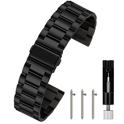 Berfine 18mm Quick Release Watch Strap,Premium Solid Stainless Steel Watch Band Replacement,Black - Image 1