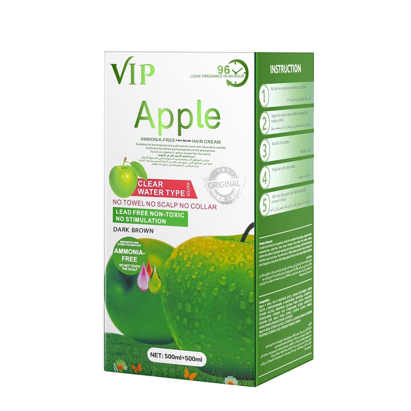 VIP Apple Ammonia Free Dark Brown Hair Color Cream 500 ml + 500 ml - Image 1