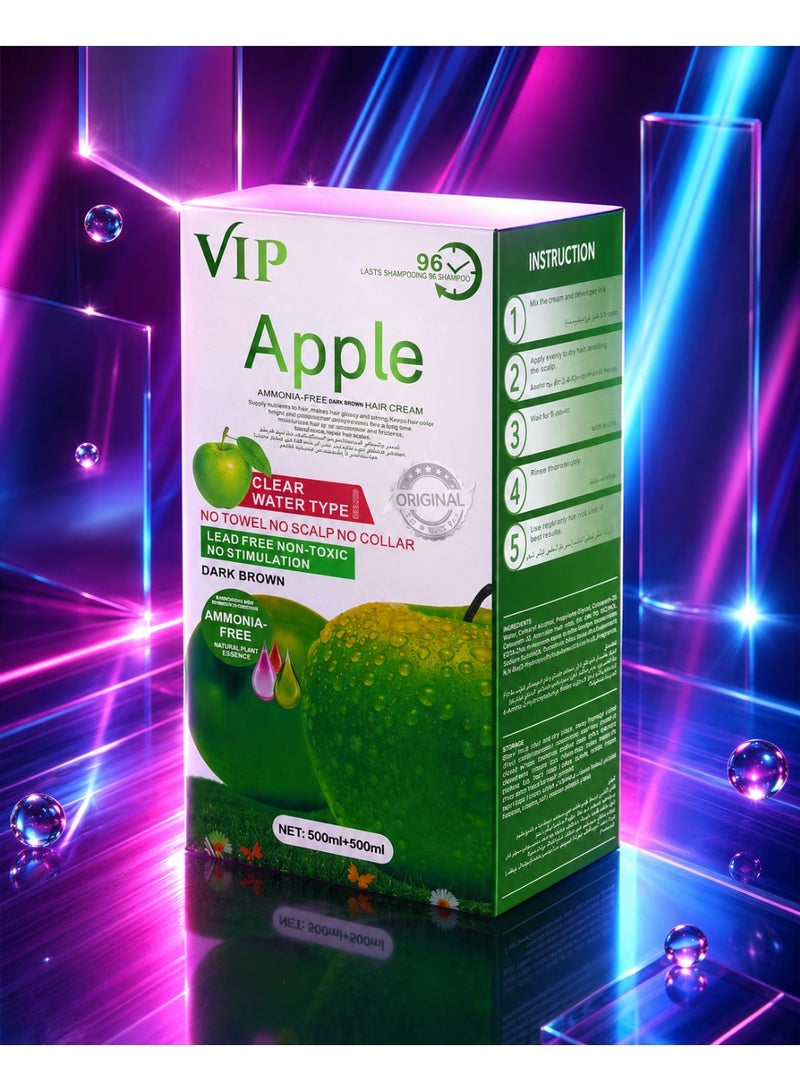VIP Apple Ammonia Free Dark Brown Hair Color Cream 500 ml + 500 ml - Image 4