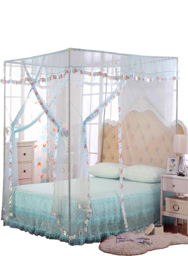 JQWUPUP Mosquito Net for Bed - 4 Corner Canopy Curtains for Girls, Kids, Toddlers Crib, Bedroom Decor (Twin Size, Light Blue) - Image 1