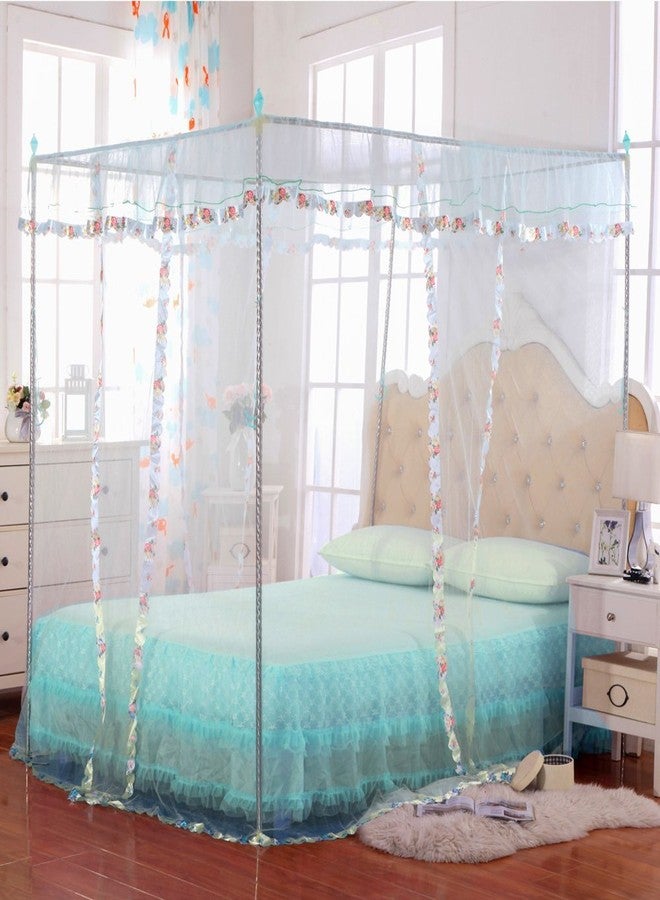JQWUPUP Mosquito Net for Bed - 4 Corner Canopy Curtains for Girls, Kids, Toddlers Crib, Bedroom Decor (Twin Size, Light Blue) - Image 2