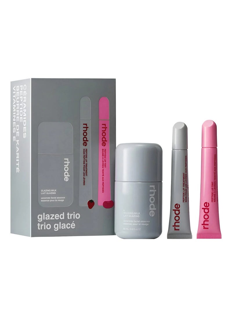 Rhode Glazed Trio Set Glazing Milk, Peptide Lip Treatment Strawberry Glaze & Peptide Lip Tint Jelly Bean - Image 1