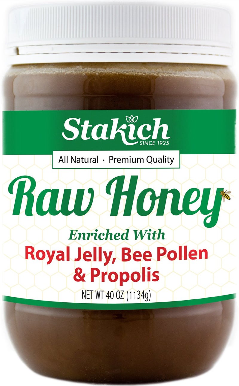 Stakich Royal Jelly, Bee Pollen, Propolis Raw Honey - Pure, Unprocessed, Unheated - 40 Ounce - Image 1
