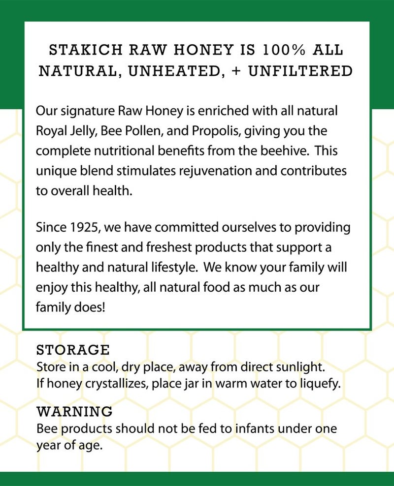 Stakich Royal Jelly, Bee Pollen, Propolis Raw Honey - Pure, Unprocessed, Unheated - 40 Ounce - Image 3