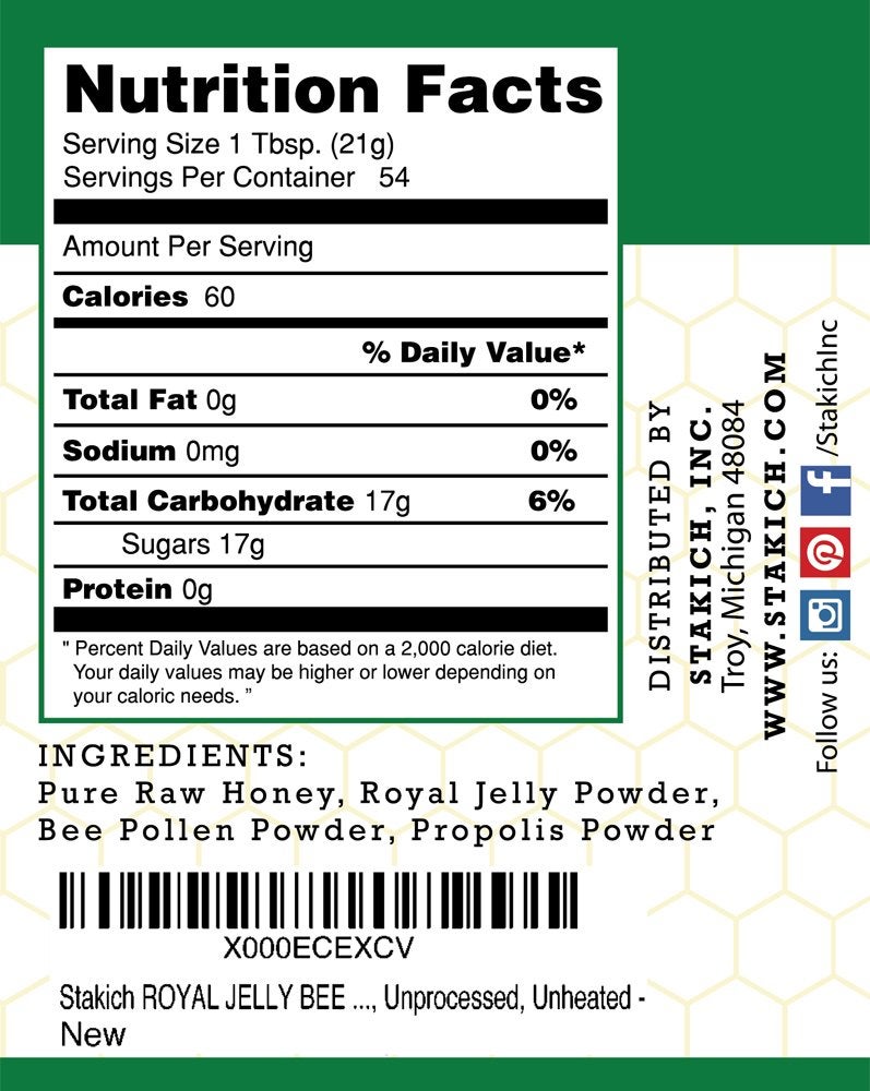 Stakich Royal Jelly, Bee Pollen, Propolis Raw Honey - Pure, Unprocessed, Unheated - 40 Ounce - Image 2