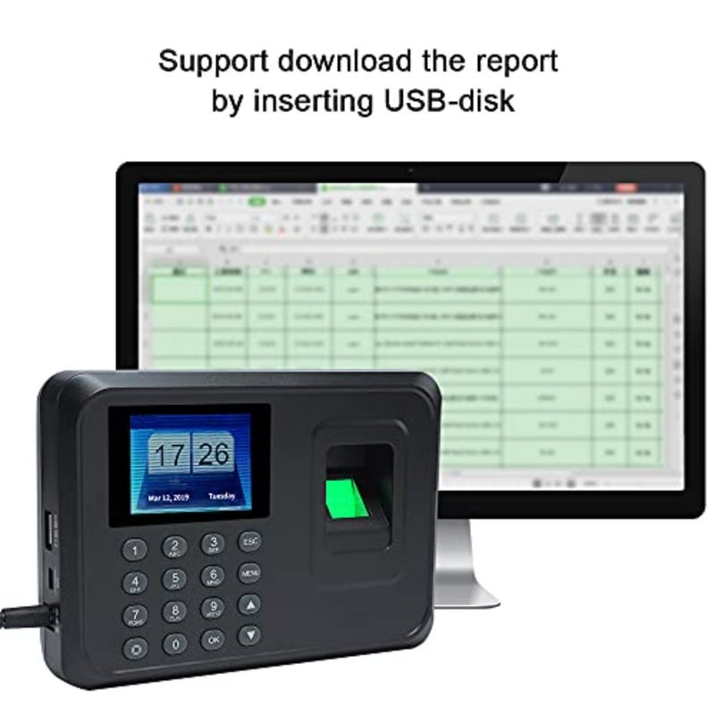 Eacam Intelligent Biometric Fingerprint Password Attendance Machine Employee Checking-in Recorder 2.4 inch TFT LCD Screen DC 5V Time Attendance Clock - Image 4