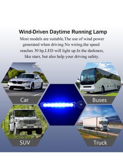KASTWAVE Wind Power Daytime Running Light 1 Pair 8LEDs Car Universal Wind Energy Powered Daytime Running Light Auxiliary Lamp Automobile Decorative Lamp No Need External Power Supply-Blue  - Image 5