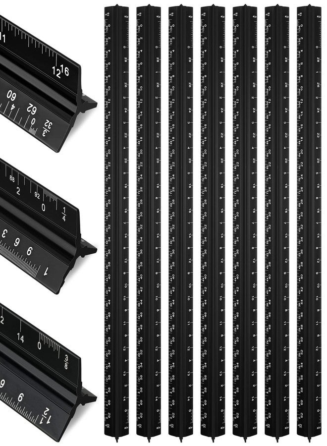 Macarrie 10 Pcs Architectural Scale Triangular Ruler 12" Architect Engineers Scale Ruler Set Aluminum Metal Ruler with Imperial Measurements for Architect Student Draftsman Engineer (Black) - Image 1