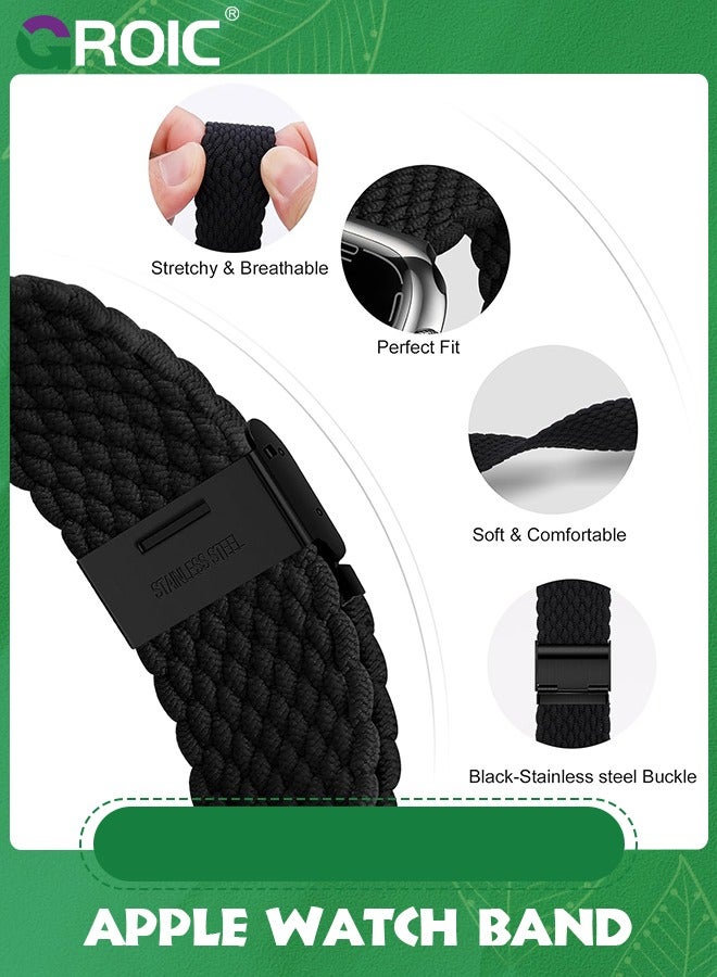 GROIC Compatible with Apple Watch Band 49mm 45mm 44mm 42mm, Stretchy Sport Solo Loop Strap with Adjustable Buckle,Women Men Elastic Nylon Braided Wristband for iWatch Series 10 9 8 7 6 SE 5 4 3 Ultra 2 1  - Image 5