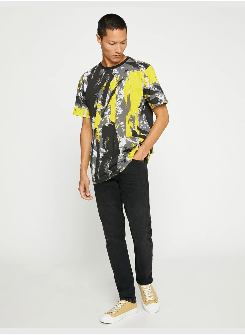 كوتون Camouflage Patterned T-Shirt Crew Neck Short Sleeve