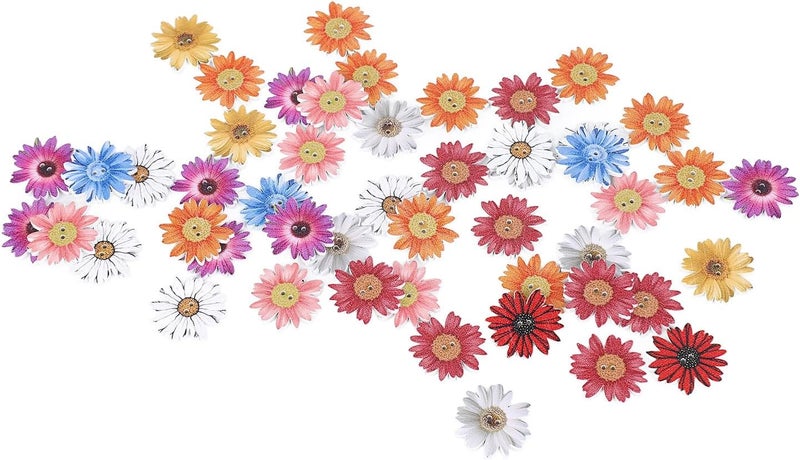 Jeanoko Wooden Chrysanthemum Buttons Exquisite Cute Flower Buttons for DIY Handcraft 50pcs for Photo Frames Bags Wooden for Sewing - Image 2
