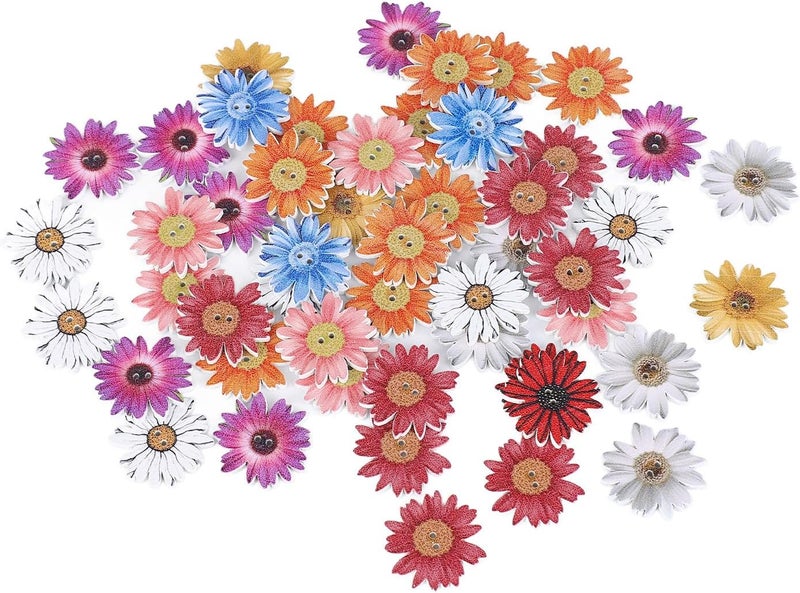 Jeanoko Wooden Chrysanthemum Buttons Exquisite Cute Flower Buttons for DIY Handcraft 50pcs for Photo Frames Bags Wooden for Sewing - Image 1