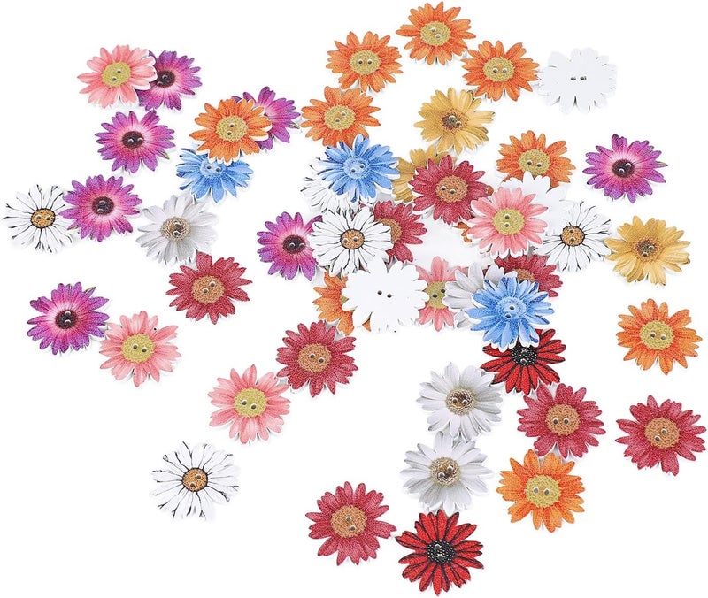 Jeanoko Wooden Chrysanthemum Buttons Exquisite Cute Flower Buttons for DIY Handcraft 50pcs for Photo Frames Bags Wooden for Sewing - Image 5