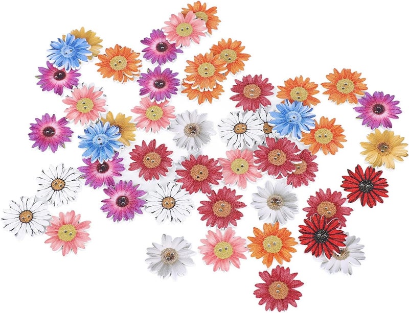 Jeanoko Wooden Chrysanthemum Buttons Exquisite Cute Flower Buttons for DIY Handcraft 50pcs for Photo Frames Bags Wooden for Sewing - Image 3