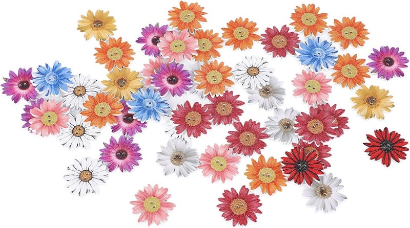 Jeanoko Wooden Chrysanthemum Buttons Exquisite Cute Flower Buttons for DIY Handcraft 50pcs for Photo Frames Bags Wooden for Sewing - Image 4