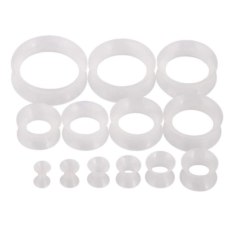 Qmcandy 26pcs 8G-1" Thin Silicone Hollow Flexible Ear Tunnels Kit Stretching Set (13 Pairs) (Clear)