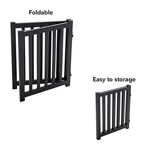 LZRS 2-Panel Wooden Free Standing Foldable Dog Gate Indoor – Solid Hardwood 24" High, Step-Over Safety Pet Gate for Doorways, Stairs & Small Spaces - Indoor Use, Black - Image 4