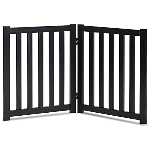 LZRS 2-Panel Wooden Free Standing Foldable Dog Gate Indoor – Solid Hardwood 24" High, Step-Over Safety Pet Gate for Doorways, Stairs & Small Spaces - Indoor Use, Black - Image 1