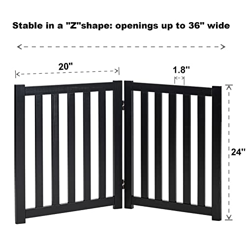 LZRS 2-Panel Wooden Free Standing Foldable Dog Gate Indoor – Solid Hardwood 24" High, Step-Over Safety Pet Gate for Doorways, Stairs & Small Spaces - Indoor Use, Black - Image 3
